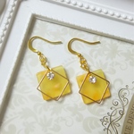 べっ甲風ピアス 四角 スクエア