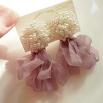 3月上旬発送❁パール×シフォンタッセル ピアス／イヤリング