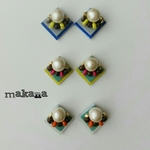 コットンパールとレザーのサマーピアス