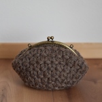 リフ編みのがま口ポーチ(L)・ブラウン