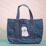 デニムトートバッグ 刺繍 ビションフリーゼ
