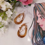再販♡ミニ✾メタルウェーブとドロップピアス/クリアマーブルブラウン/サージカルステンレス/送料無料