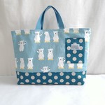 大きめサイズのレッスンバッグ　絵本バッグ　おへんじ白クマ⑤水色　４６ｘ３５ｘ８ｃｍ