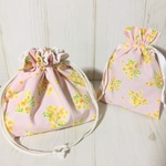  オトナ可愛い！ミニ巾着付き♡春色ミモザのお弁当袋