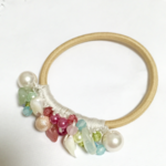 天然石×パールビーズのヘアゴム☆薄緑×ピンク