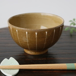 お茶碗　小（茶）縦ライン