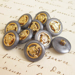 ■グレー系■15mm■ビンテージボタン　10個入 　ゴールド飾り　 [1756-15] 