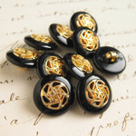 ■再販■15mm■ビンテージボタン　10個入 　ブラックゴールド飾り　 [1757-15] 