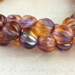 【10㍉ ８個】メロンビーズ＊orange& purple＊チェコビーズ＊オレンジ＊紫＊パープル＊グラデーション＊AB＊オーロラ＊虹＊ミックスカラー＊ツートン＊FP