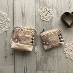 ＊ bさまご依頼品 ＊ 大人可愛い ♡  刺繍 とレースの ふんわりリネンポーチ set ＊