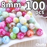 100個♬8mm*フェアリー*ガラス ストランドビーズ（パステル）