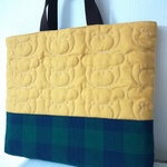 サイズ変更OK★クマ柄ステッチキルティング　マスタード　レッスンバッグ　入園＆入学　【ミニ持ち手】