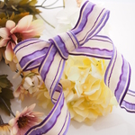 パープル＆オフホワイトストライプ　25㎜幅　ワイヤー入りドイツリボン