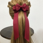 エレガント 大人可愛いヘアリボン ポニーフック 赤っぽいボルドー