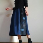 コットンブルーの大人かわいいスカートあめ玉ウエストゴム