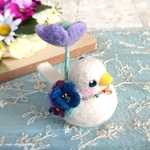 飾れる小鳥シリーズ～お花小鳥(藍色)～
