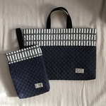 nonahaci様専用 キルティング大きめレッスンバッグ ＆シューズバック  グレー白ブロック＆ リアルデニム
