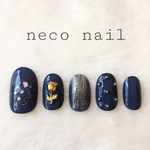 neco nail No.58 ネイビー 薔薇 レトロネイル♡ ショートオーバル