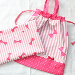 「y様オーダー」リボンストライプ♥体操服入れ＆集金袋入れポーチ*