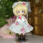 薔薇柄ワンピースセット/水色の薔薇ストライプ