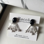 2way fringe pierce (オニキス+スワロフスキーパール)ステンレスピアス