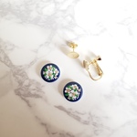 ヴィンテージ★レトロフラワーのイヤリング＆ピアス＜ブルー×ホワイト＞