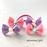 Ribbon & Ribbon  水玉ラベンダー×ピンク［同色リボンヘアゴム2本セット］