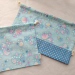 コップ袋 & お弁当袋 ☆ロマンティックシェル×ドット(サックス)