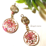 300円☆レジン円(ピンク、花)☆アンティーククリアのピアスのピアス/イヤリング