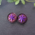 パープル  フラワー ピアス【チェコガラスボタン】