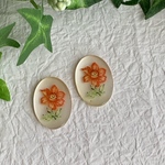 ドイツヴィンテージ アクリルオーバルカボション パール系カラーベースフラワープリント 2個セット