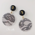 ＊レザー風カボションとレースの色っぽピアス/イヤリング＊