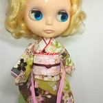ブライス 着物 リカちゃん 着物 振袖 白 流水桜