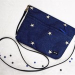 星の刺繍デニムのサコッシュ(ネイビー)※肩掛けベルトは別売りです