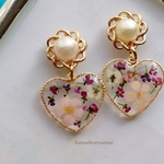 ドライフラワー入り♡ハートレジンピアス（イヤリング）