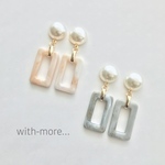 【新作】長方形マーブルxパール 大ぶり イヤリング♡ピアス
