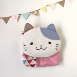 【再販】ふんわり☆ねこさん　移動ポケット　ピンク×フラッグ　
