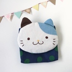ふんわり☆ねこさん　移動ポケット　水玉×紺