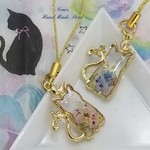 しっぽ猫チャーム フラワーオルゴナイトストラップ