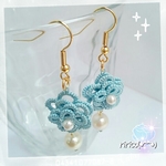 *再販*お花モチーフとパールのミニピアス(orイヤリング)+ブルー+