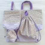 【にじ様専用ページ】レッスンバッグ&上靴入れ&体操服入れ&コップ袋 4点セット ラベンダー花柄