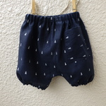 コットンリネンのサルエルかぼちゃパンツ　70㎝～80㎝　　濃紺　