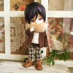 オビツ11サイズ服＊スヌード×カーディガン×タンクトップ×チェックパンツ4点セット