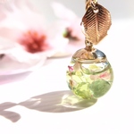 お花見緑茶のガラスドームネックレス ペリドット ハーバリウム 桜 ホワイトデー