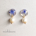 ブルー かすみ草 コットンパール / ピアス イヤリング