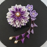 紫 グラデーション ちりめん細工 髪飾り セット