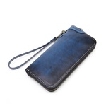 長財布　小銭入れ　YKK　牛革　栃木レザー　手縫い　手染め　ブルー　T05