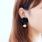 【 chimie vintage-398 】【１点のみ】ヴィンテージフラワーとヴィンテージバロックパールのイヤリング・ピアス