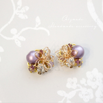new!アンティークパープル＊ワイヤーフラワー❤︎繊細❤︎パールandビジューピアス