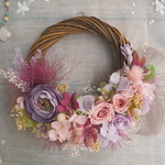 Lune Bonheur＜Cassis nature＞＊受注制作＊ハーフムーンリース＊プリザーブドフラワー＊春＊リース＊お花＊ギフト＊結婚祝い＊記念日＊新築祝い